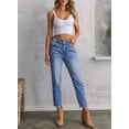 thumbnail image 3 of Blibea Womens Straight Leg Jeans Classic Blue Strechy Raw Hem Jeans High Waisted Denim Pants, 3 of 10