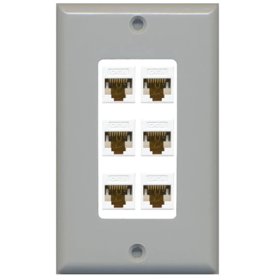 RiteAV Decorative 1 Gang 6 Port Cat6 Wall Plate - Gray/White