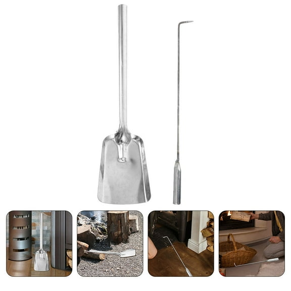 VORCOOL Cast Iron Fireplace Tool Set Silver Shovel and Poker for Fire Pit Maintenance