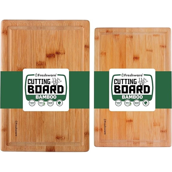 Bamboo Kitchen Cutting Boards Set of 2 with Juice Groove and Knife-Friendly Surface