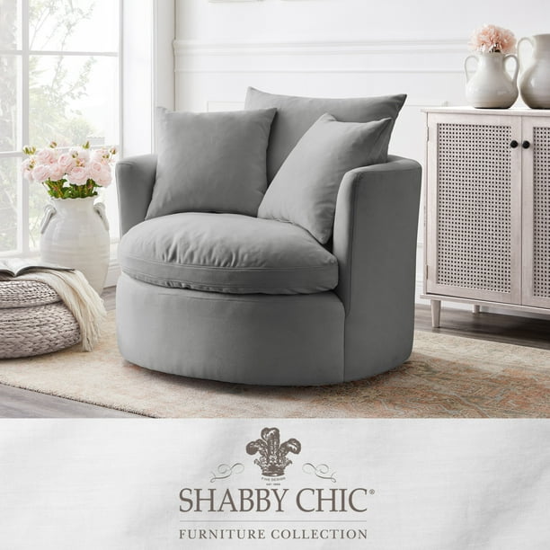 Shabby Chic Saniyah Grey Linen 360 Swivel Accent Chair Walmart Com Walmart Com