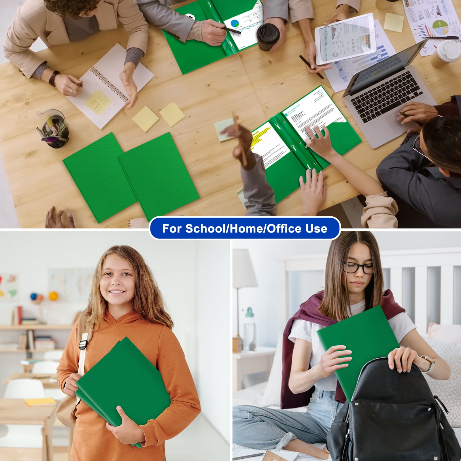 Vivin 12-Pack Sturdy Plastic Folder with 2 Pockets, Green