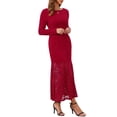 thumbnail image 4 of INSPIRE CHIC Women's Lace Dress Formal Fishtail Boat Neck Long Sleeve Wedding Guest Evening Dress S Burgundy, 4 of 6