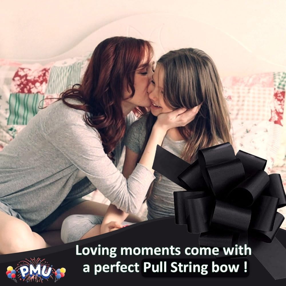 PMU Pull String Bows - Gift Bows for Wedding, Birthdays & Anniversaries - Ribbon Bows for Flowers & Basket Decoration - Large Bow for Gift Wrapping - 5 Inch 20 Loops Black - (1/pkg)Pkg/1