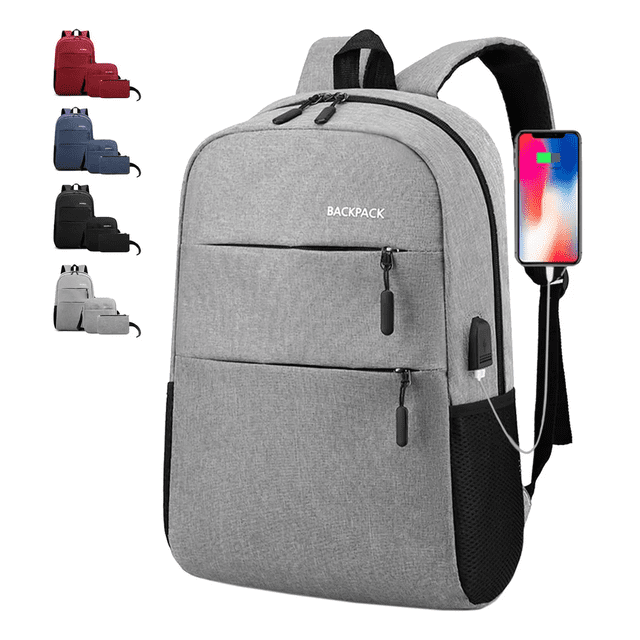Set 3pzs, Estudiante Mochila, Impermeable Antirrobo ,con Puerto Usb, Adilier,ordenador Mochila Xtellar gris
