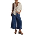 thumbnail image 3 of Women Ruffle Hem Wide Leg Jeans Mid Rise Cropped Denim Pants with Pockets XL, 3 of 9