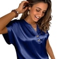 thumbnail image 4 of Ashirexll Womens Casual Tops, Satin Button Down V-Neck Short Sleeve Blouse for Business Casual, 4 of 7