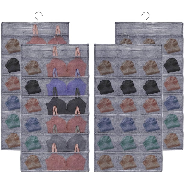 Organizador de armario colgante (2 unidades) para ropa interior, calcetines y sujetadores. 30 bolsillos de almacenamiento de doble cara. Plegable y ahorra espacio. Para bragas, sujetadores y corbatas.