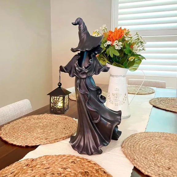 SXlianshun Ghost Lantern, Cracker Barrel Witch Halloween Decorations, Hells Messenger with Lantern, Halloween Resin Witch Statue Garden Light for Home Yard Patio Lawn Decoration