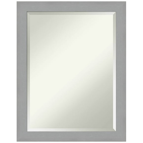 Amanti Art Bathroom Mirror, Brushed Nickel Wall Mirror for use as Bathroom Vanity Mirror Over Sink (27.5 x 21.5 in.) Beveled Mirror, Silver Mirror, Modern Mirror from WI, USA