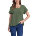 thumbnail image 1 of INSPIRAR CHIC Blusas de Lino para Mujeres, Camisetas de Manga Corta, Ropa Casual Básica de Verano, Blusa Suelta de Color Sólido XL Verde Oliva, 1 of 6