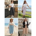 thumbnail image 3 of SHOWMALL Women's Plus Size Capris with Pockets, High Waisted Elastic Waist Cropped Pants, Light Khaki 3X Wrinkle-Resistant Wide Leg Culottes for Office & Vacation, 3 of 8
