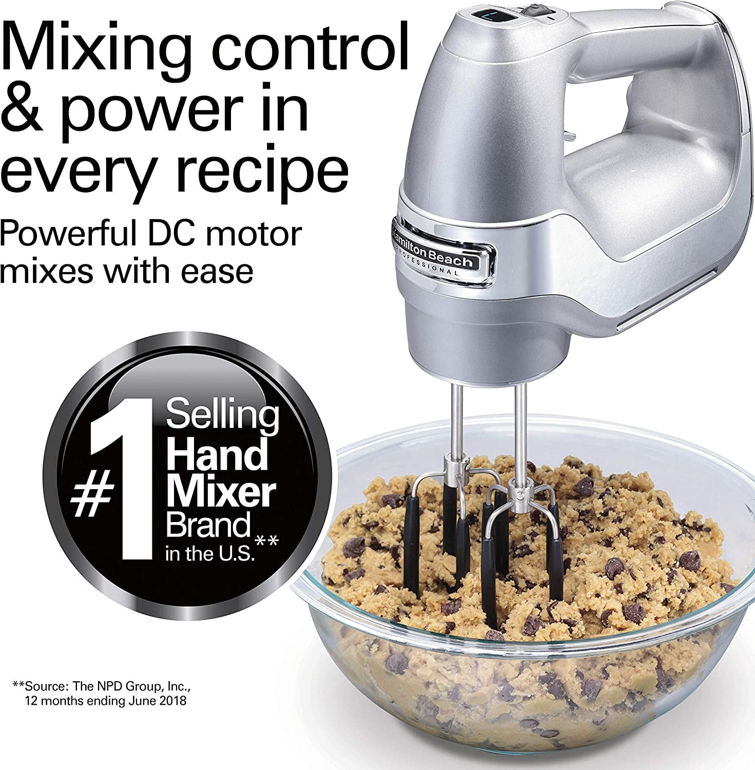 7-Speed Digital Hand Mixer with DC Motor, Slow Start, Snap-On Case, Soft-Scrape Beaters, Whisk, Dough Hooks, Matte Black
