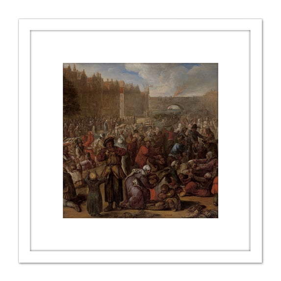 Van Veen Famished People Relief Siege Leiden 8X8 Inch Square Wooden Framed Wall Art Print Picture with Mount