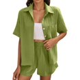 thumbnail image 4 of Shorts Set for Women Two Piece Outfits Button Down Shirt Top and Shorts Summer Womens Matching Sets, 4 of 7