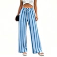 thumbnail image 7 of hoksml Women's Wide Leg Striped Pants Drawstring Elastic Waist Loose Lounge Trousers with Pockets for Vacation and Daily Casual, 7 of 7