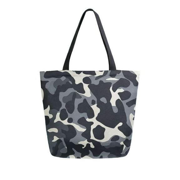 Durable Canvas Tote Bag with Zip Pocket Bags for Woman Shoulder Versatile Carryall for Everyday Use Gray Camouflage