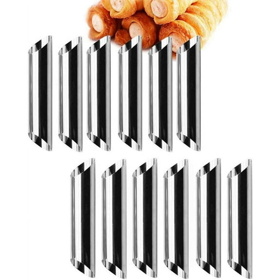 WSNIJFU 12Pcs Cannoli Tubes Stainless Steel Pancake Tube Cream Horn Mould, Screw Croissant Mold DIY Spiral Cake Horn Bread Baking Molds