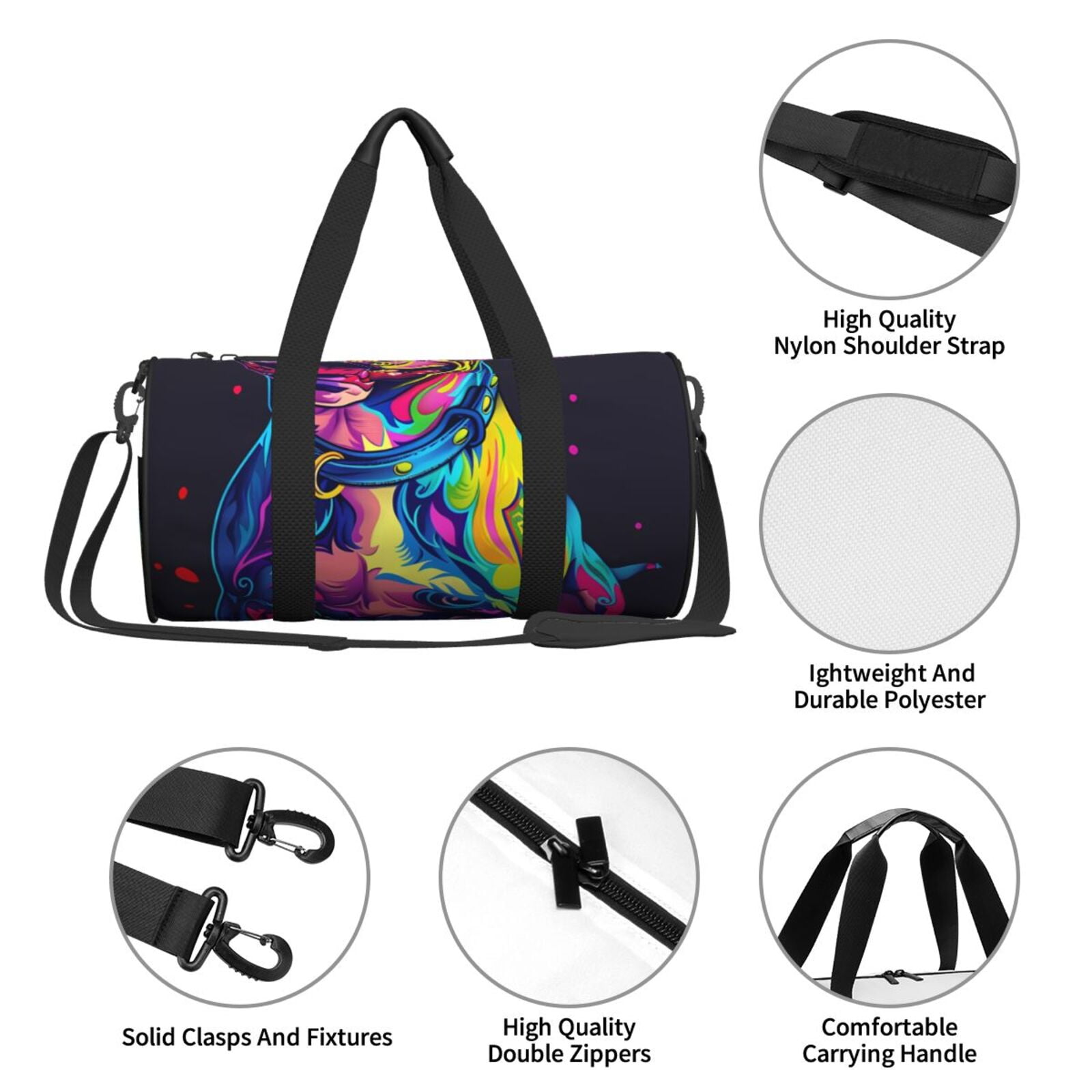 Vsdgher Neon Pop Art Pitbull 45L Foldable Duffel Bag, Sports Gym Bag,Overnight Bag, Portable Weekender Bag for Airplanes
