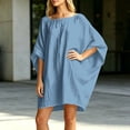 thumbnail image 5 of ChaoHeng Cotton Dress for Women Dresses for with Sleeves Batwing Solid Crew Neck Pocket Loose Tunic Summer Sky Blue L, 5 of 5