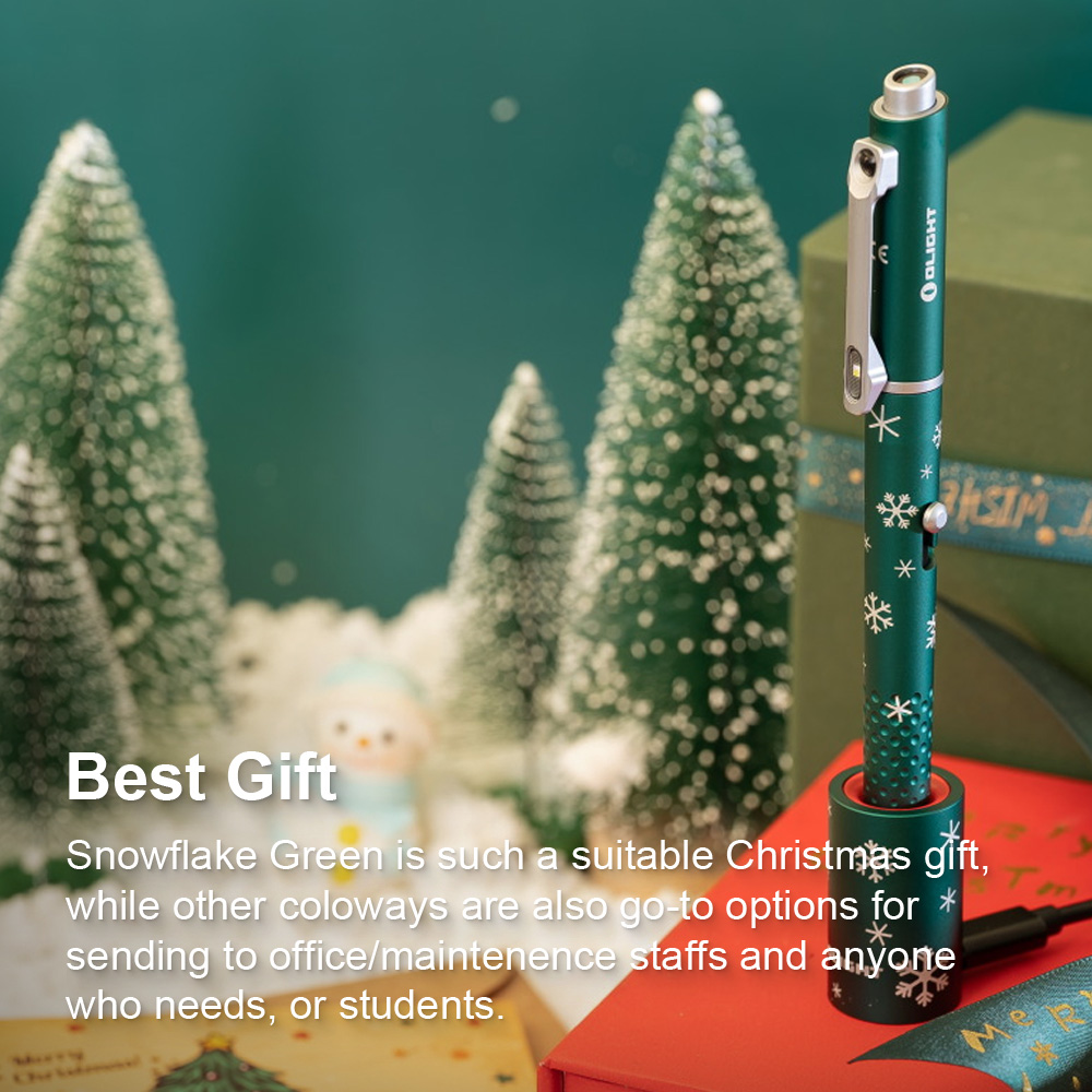 OLIGHT O'Pen Glow EDC Pen Light, 120 Lumens with Green Beam, Rechargeable LED Flashlight for Outdoor Uses, Writing, Adventure, Professional Business Gift(Snowflake Green)