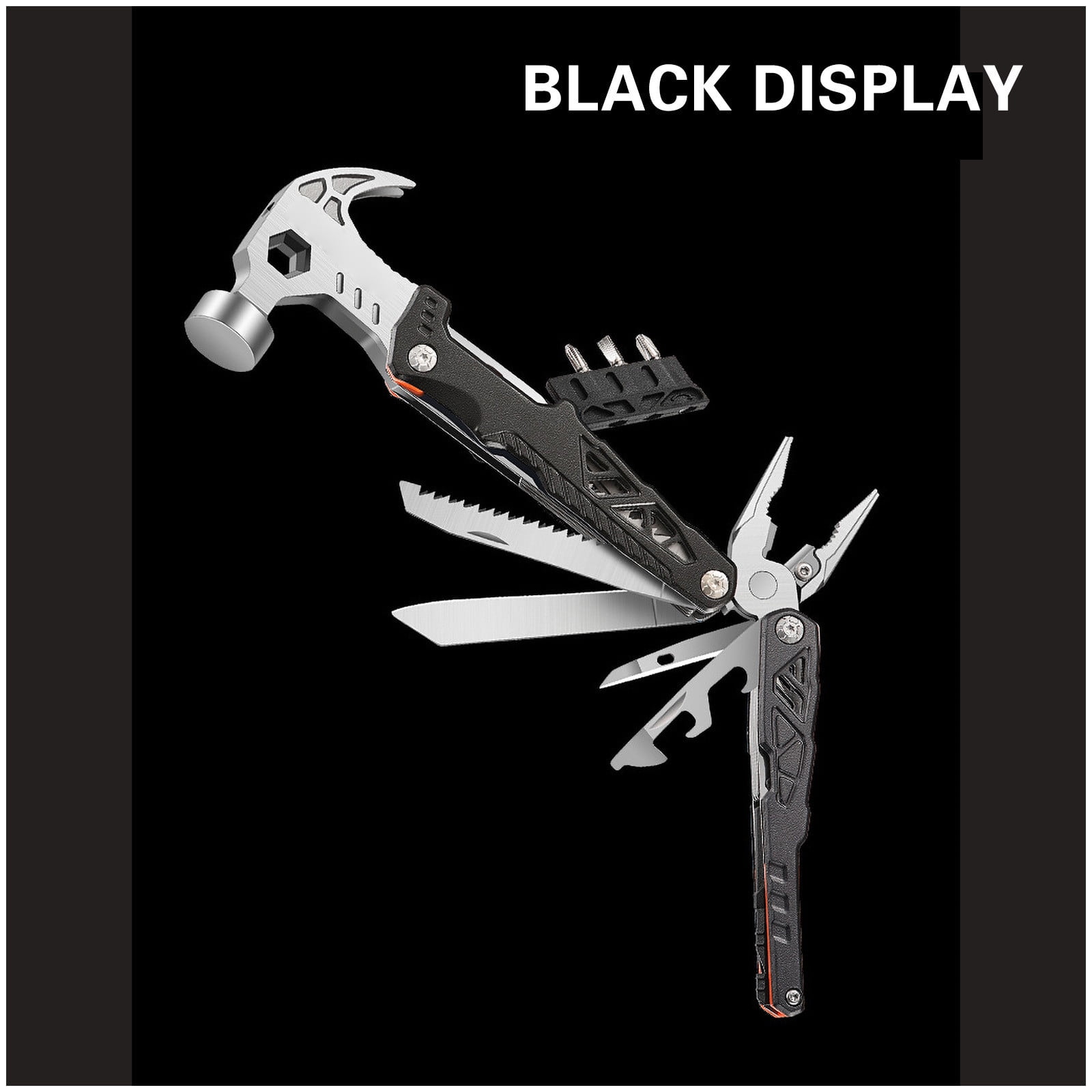 JMKQLZ Camping Hammer Multitool, Survival Gear - Stainless Steel, Portable, Safety Locking Camping Accessories - Multi Tool For Outdoor