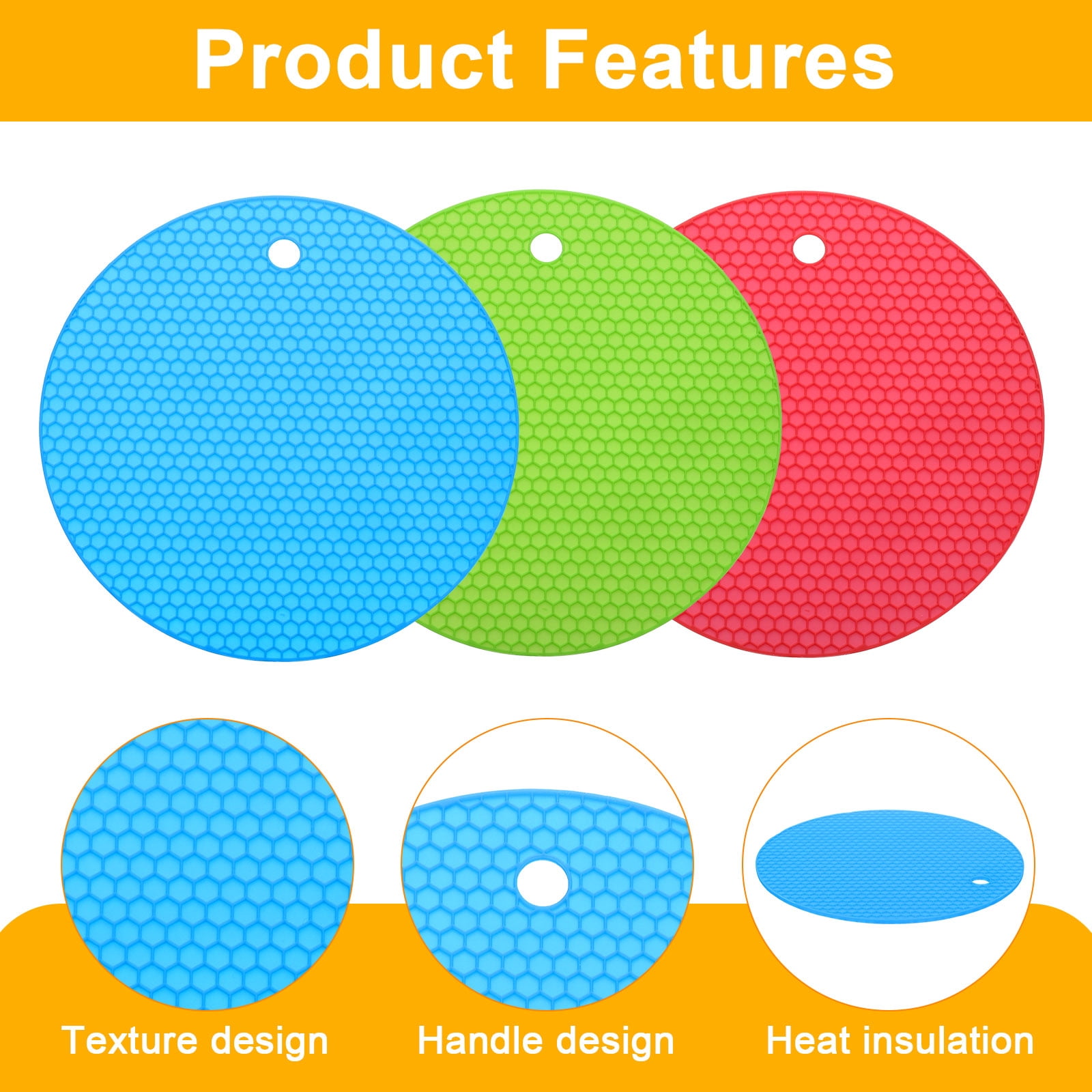 Unique Bargains Non-Slip Silicone Jar Opener Pads Texture Can Opener Blue, Green, Red