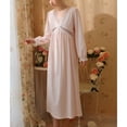 thumbnail image 2 of Defitshape Women's Long Sleeve Cotton Victorian Nightgown Soft Comfy Princess Vintage High Waisted Ruched Lace Ruffle Sleepwear Fall Long Sleep Dress Pink Medium, 2 of 5