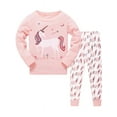 thumbnail image 4 of 2pcs Girls Casual Cartoon Unicorn Print Crew Neck Pink Cotton Pajama Sets, 4 of 5