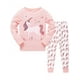 thumbnail image 4 of 2pcs Girls Casual Cartoon Unicorn Print Crew Neck Pink Cotton Pajama Sets, 4 of 5
