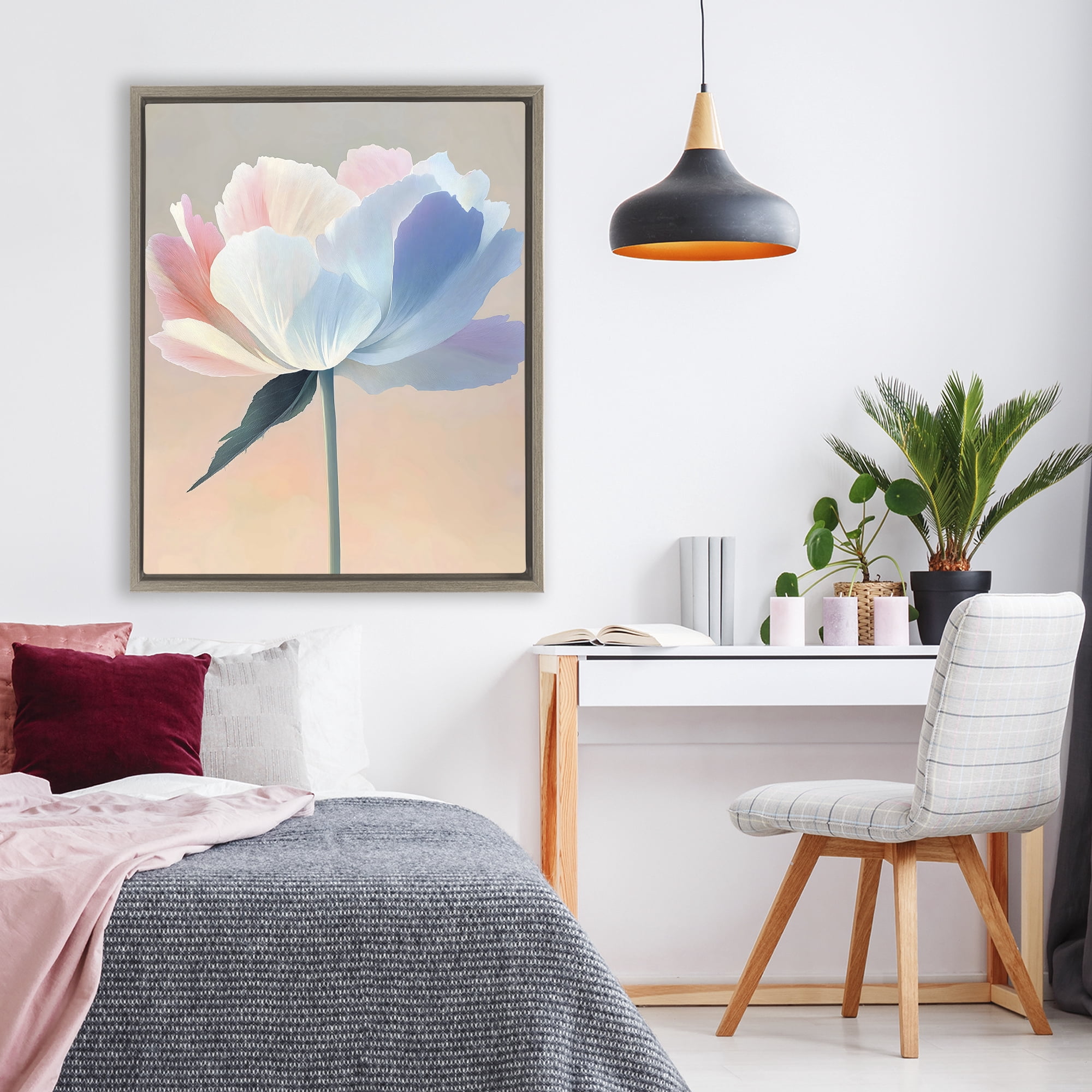 Stupell Industries Pink & Blue Flower Serenity Brown Framed Floater Canvas Wall Art, design by The Prints Vibe
