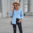 thumbnail image 4 of FJUCHAI Women's Shirts Jean Denim Shirts Female Button Down Long Sleeve Shirt Long Jeans Top S-XL, 4 of 9