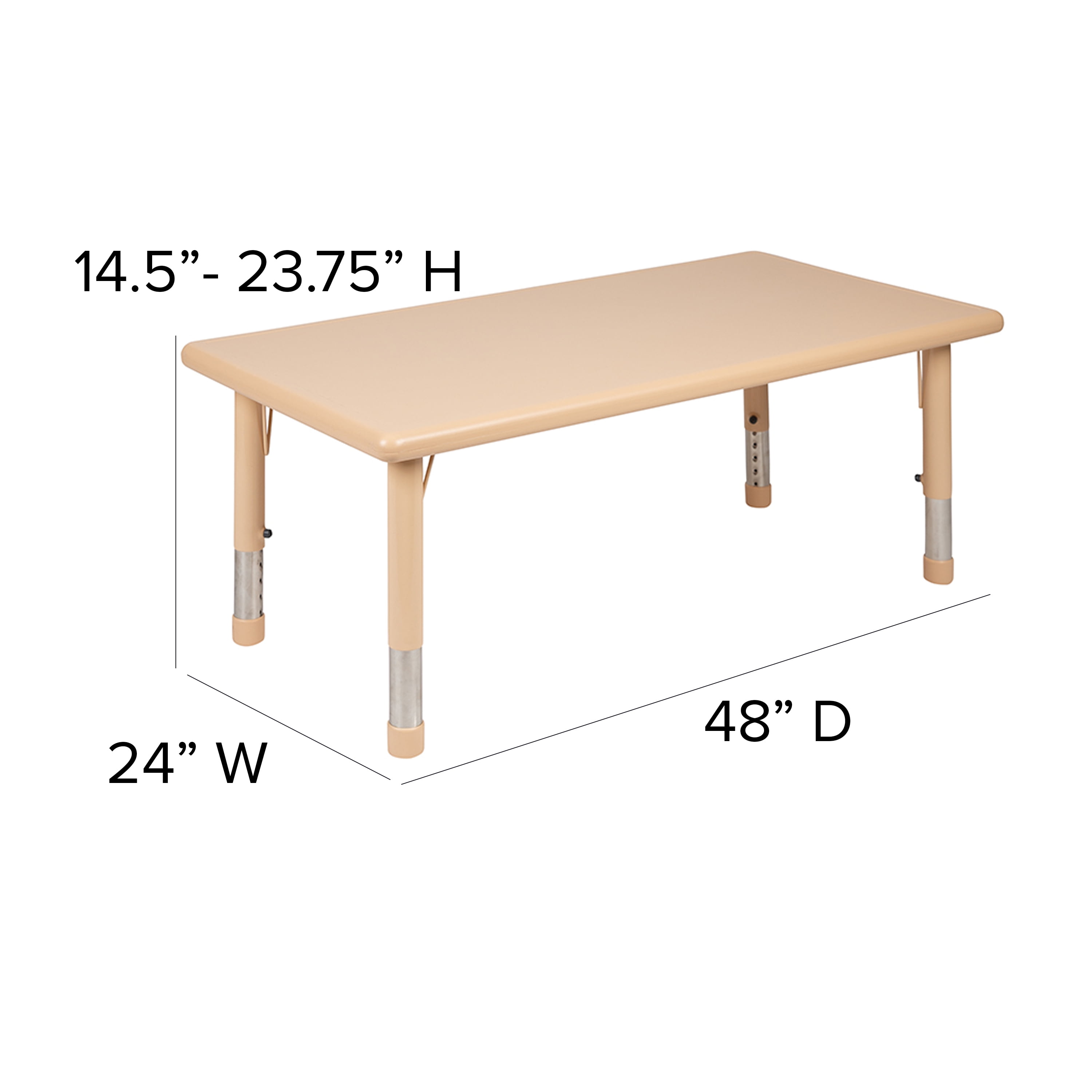 Emma + Oliver 24"W x 48"L Natural Plastic Adjustable Activity Table - School Table for 6