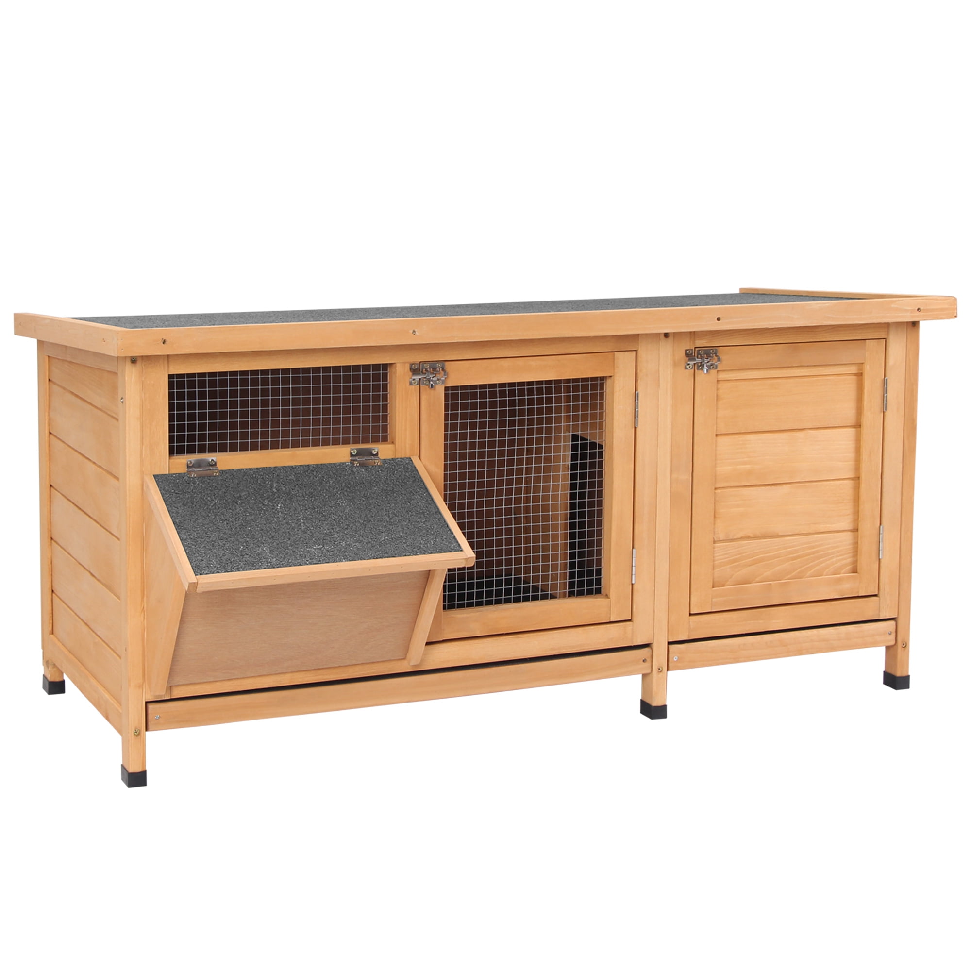 PawHut Wooden Rabbit Hutch Bunny Hutch Cage Guinea Pig with Waterproof Roof, No Leak Tray and