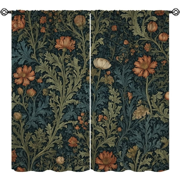 Retro Floral Curtains,Vintage Colorful Flower Plant Leaves Print Blackout Window Treatments,Rod Pocket Thermal Insulated Drapes 2 Panel Sets for Bedroom Living Room Kitchen-52"W x 84"L (Pack of 2)
