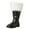 Black, variant on Christmas Santa Claus Boots Men's Wide Calf Santa Combat Boots with White Plush Foot Bells Buckle Strap for Halloween Christmas