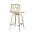 thumbnail image 4 of Folia Mid-Century Modern Counter Stool In Natural Wood, Cream Faux Leather, And Chrome Footrest - Set Of 2, 4 of 7