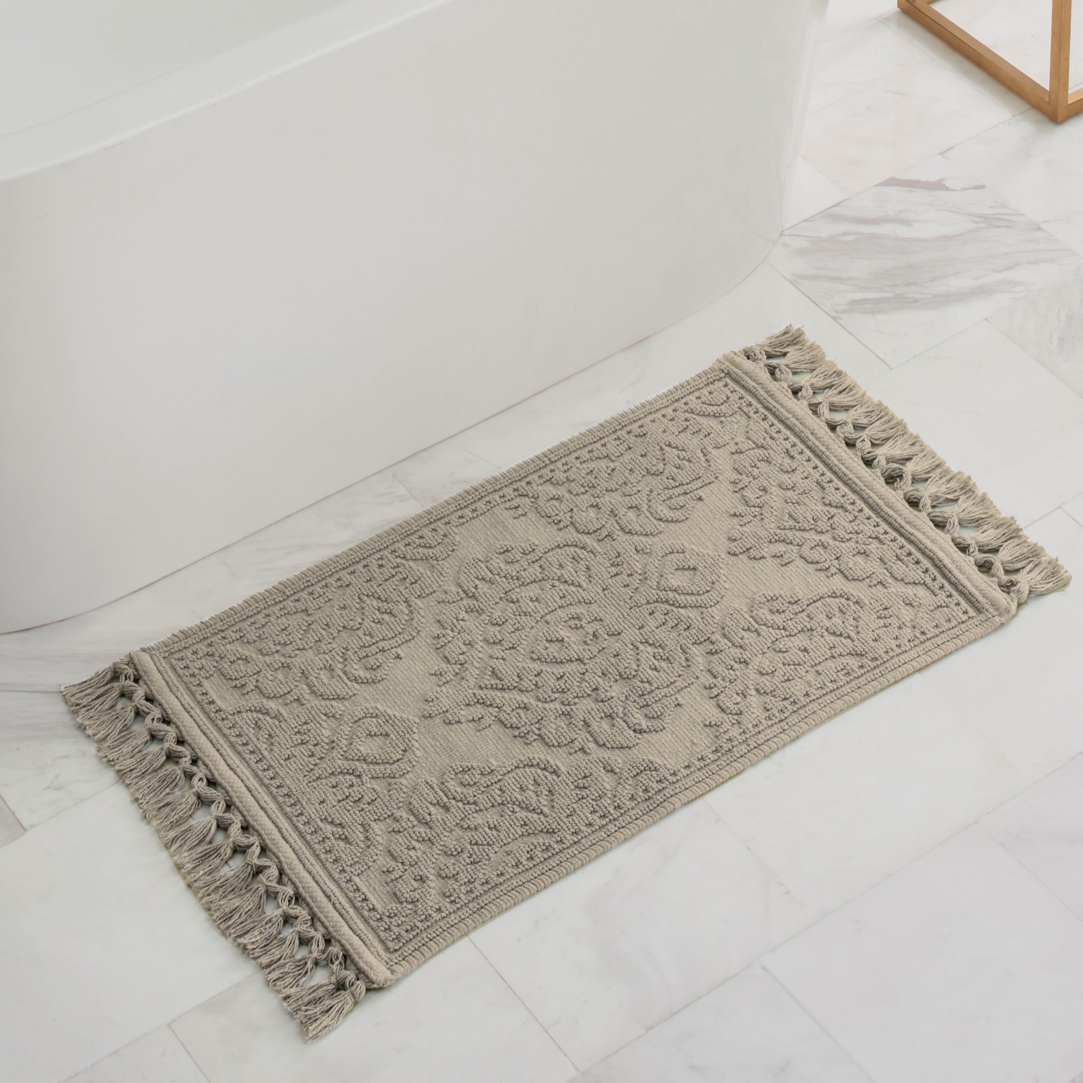 Jean Pierre Ricardo Cotton Fringe 2-Piece Bath Rug Set, Linen