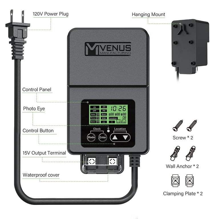 60W Outdoor Low Voltage Transformer with Timer and Photo Sensor, 120V AC to  12V AC Power Supply, Suitable for 12V Exterior Garden Landscape Lighting