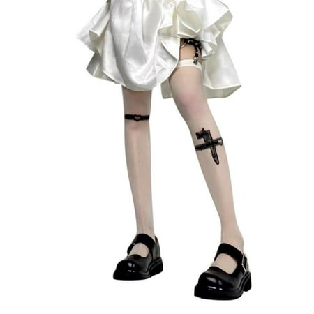 

Women Lolita See Through Thigh High Stockings Gothic Sword Print Harajuku Ultra-Thin Sheer Over Knee Long Socks Hosiery