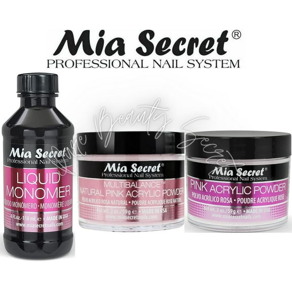 Mia Secret Liquid Monomer 4 oz and Powder 2 oz x 2 (PINK   NATURAL PINK)