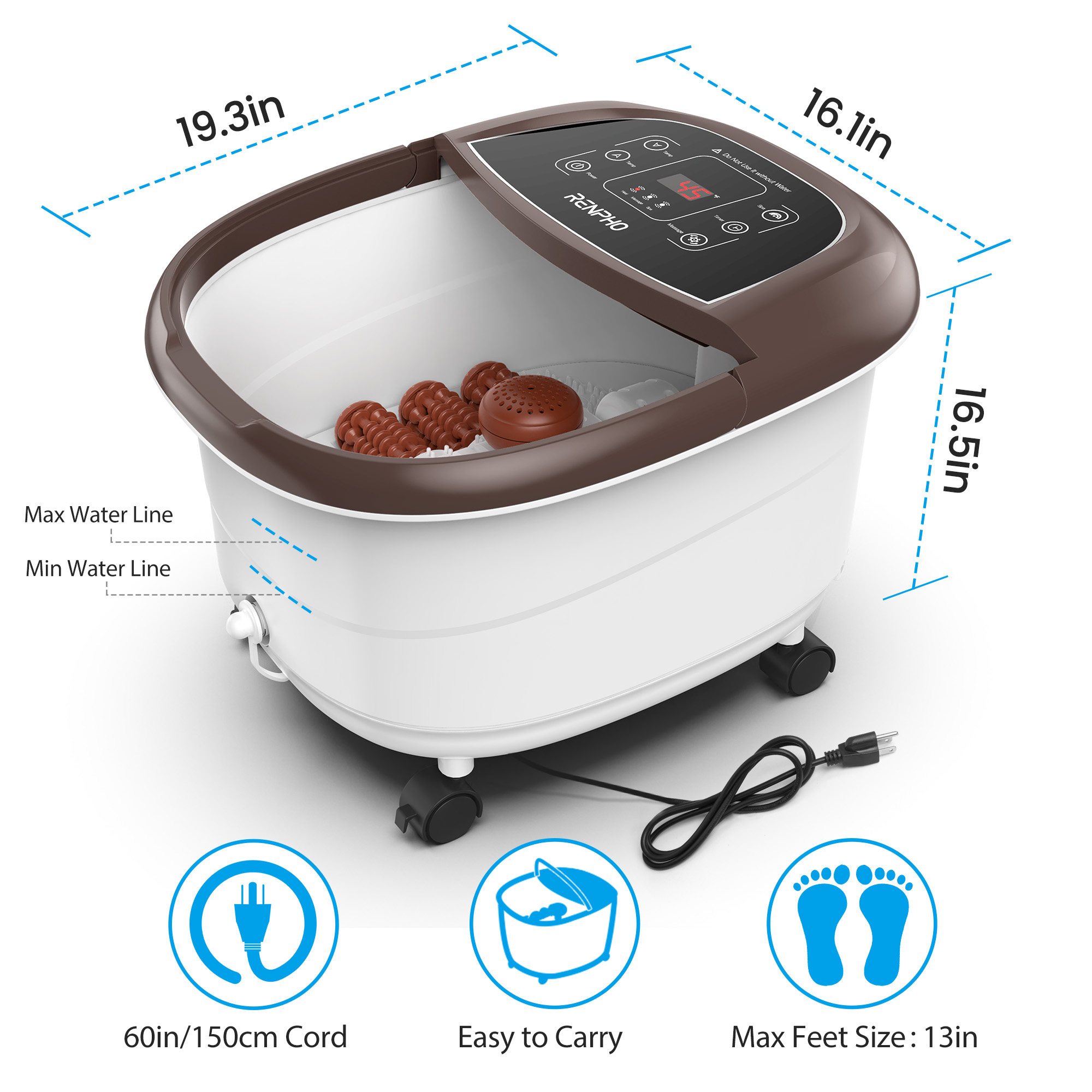 RENPHO Foot Spa Bath Massager with Heat Bubbles Shiatsu Massage & Jets Foot Soak Tub Relieve Foot Muscle Pain, Fathers Day Gifts for Dad Men