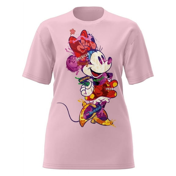 Disney Minnie Mouse Collage Crew Neck Graphic Adult Tee Shirt, XS-2XL (Women's)