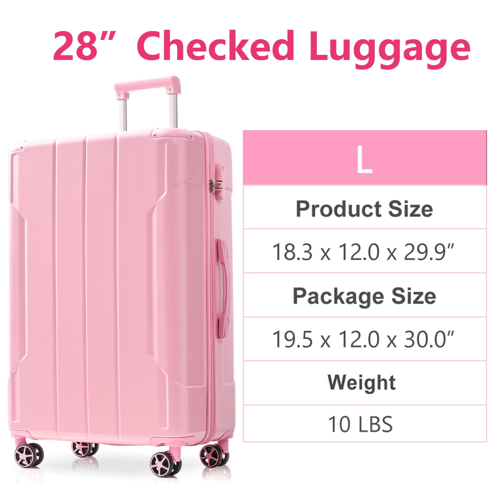 28 Inch Expandable ABS Hardshell Checked Luggage, Double Spinner Wheels, TSA Combination Lock, 3-Level Telescopic Handle