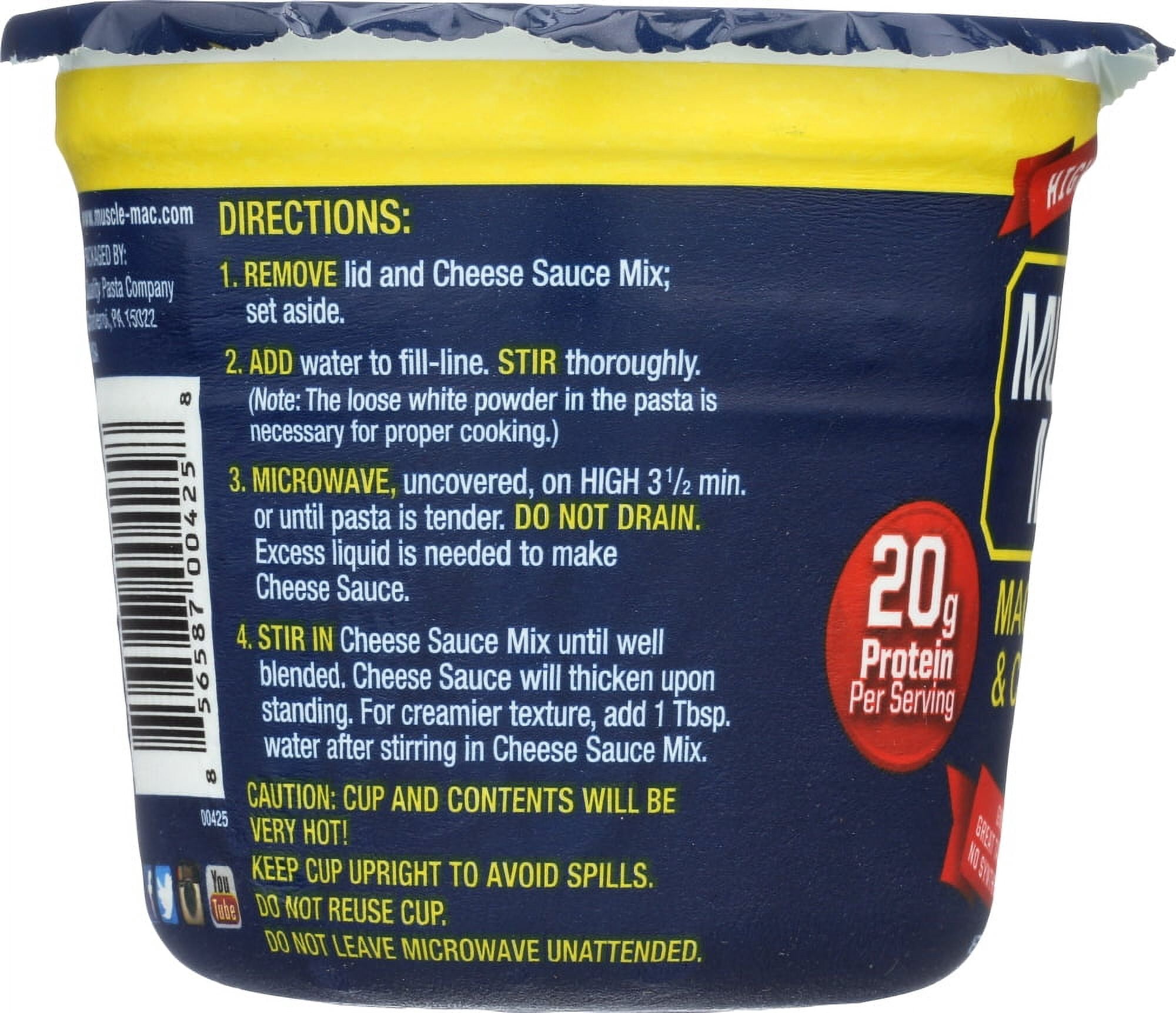 (5 pack) Muscle Mac Microwavable Macaroni & Cheese Cups Cheddar Cheese 3.6oz- 20g Protein per Serving