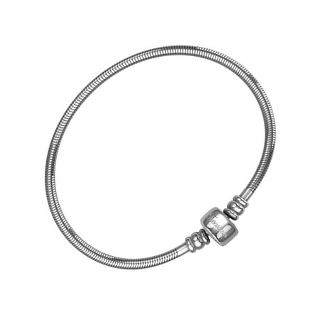 Charm Bracelet For Women, Stainless Steel Snake Chain, Fits Pandora Charms, Barrel Snap Clasp, 7.5 Inch (19
