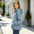 thumbnail image 4 of Women's Half Zip Denim Hoodie Pullover Jackets Jean Tops Oversized Long Sleeve Hooded Shirts with Front Pocket Casual Fall Outerwear, 4 of 5