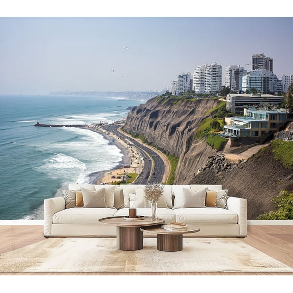 Wallpaper Miraflores Lima Peru Peel and Stick Wall Murals 100"H x 144"W Removable PVC Wall Paper Self-Adhesive Wall Paintings Art Decor for Bedroom Living Room