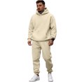 thumbnail image 2 of Men's Casual Sports Solid Color Fleece Pullover Suit, for Winter Training and Everyday Comfort,Khaki,S, 2 of 5