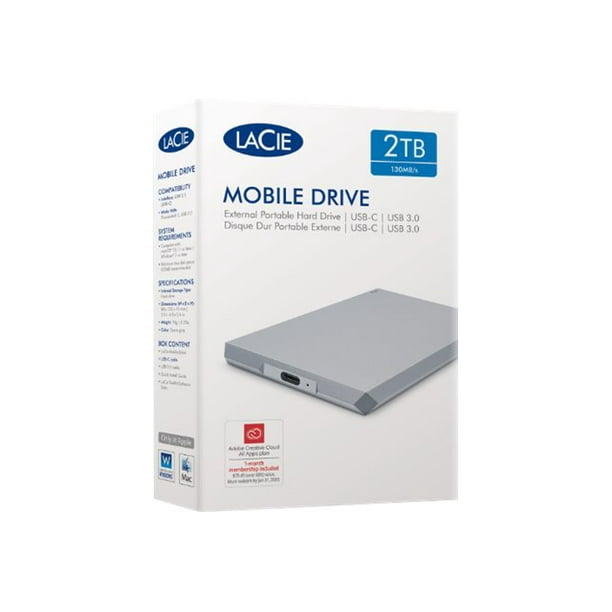 genoeg Vuiligheid Malaise LaCie Mobile Drive STHG2000402 - Hard drive - 2 TB - external (portable) -  USB 3.1 Gen 2 (USB-C connector) - space gray - Walmart.com